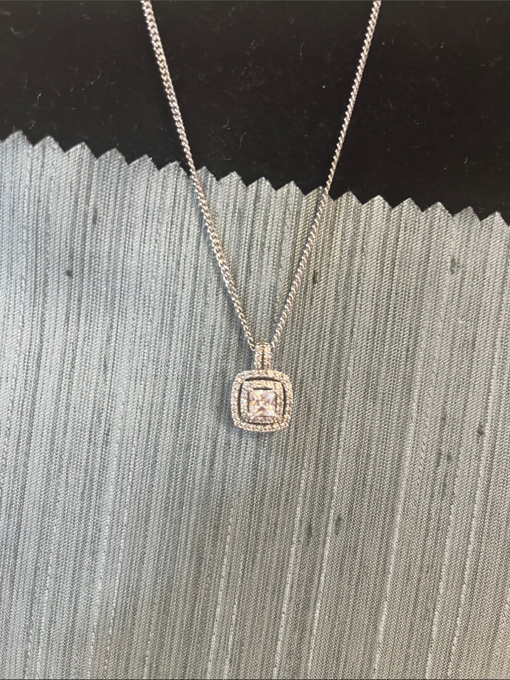 Sterling Silver Square Halo Pendant Necklace - White